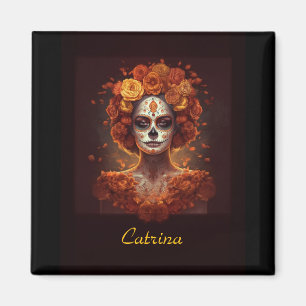 La Catrina Marigold Dia de los Muertos Suiker Skul Magneet