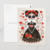 La Catrina met bloemen en grillige dag van de dode Briefkaart (Voorkant / Achterkant)