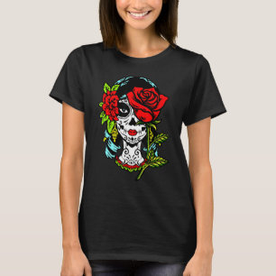La Catrina Santa Muerte Roze Suiker Schedel Calave T-shirt
