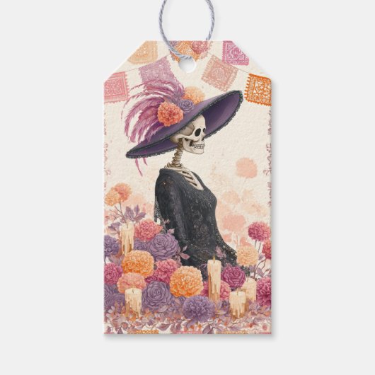 La Catrina Skelet Dame Dia de los Muertos Decoupag Cadeaulabel (Voorkant)
