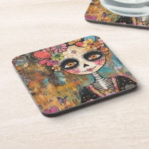 La Catrina-skelet met bloemenkroon Bier Onderzetter