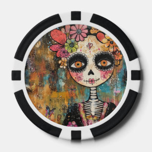 La Catrina-skelet met bloemenkroon Poker Chips
