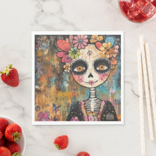 La Catrina-skelet met bloemenkroon Servet