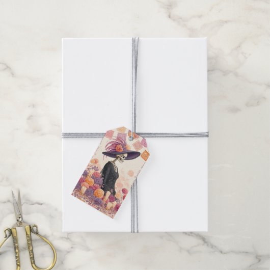 La Catrina Skeleton Lady Day of the Dead Decoupage Cadeaulabel (Met Touw)