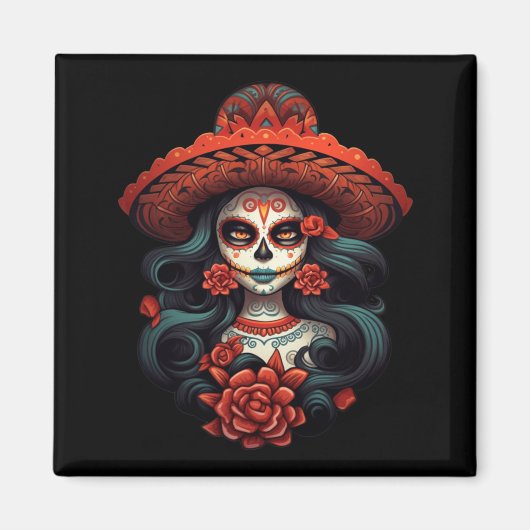 La Catrina Suiker Schedel Dag Van Overheidsinstant Magneet (Voorkant)