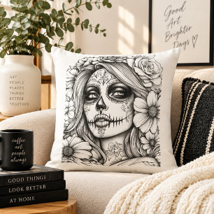 La Catrina Suiker Schedel Vrouw Dag van de Doden F Kussen