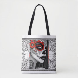 La Catrina Zwart, Wit & Rood Día de los Muertos Tote Bag
