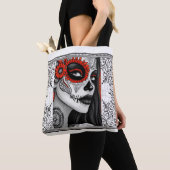 La Catrina Zwart, Wit & Rood Día de los Muertos Tote Bag (Dichtbij)