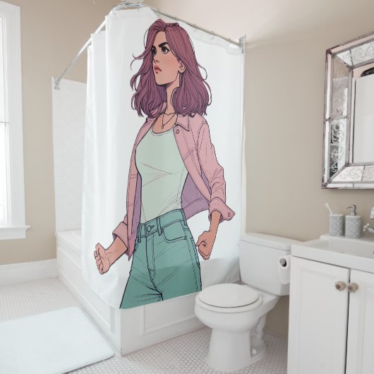 "LA CHICA BRAVA" SHOWER CURTAIN - "DEFIANT" DOUCHEGORDIJN (In situ)