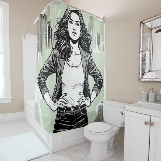 "LA CHICA BRAVA" SHOWER CURTAIN - FIERCE DOUCHEGORDIJN (In situ)