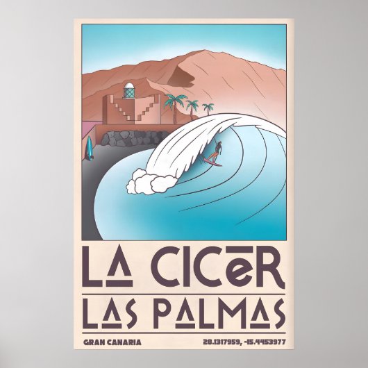 La Cicer Surfing Print Retro Strand Scene (Las (Voorkant)