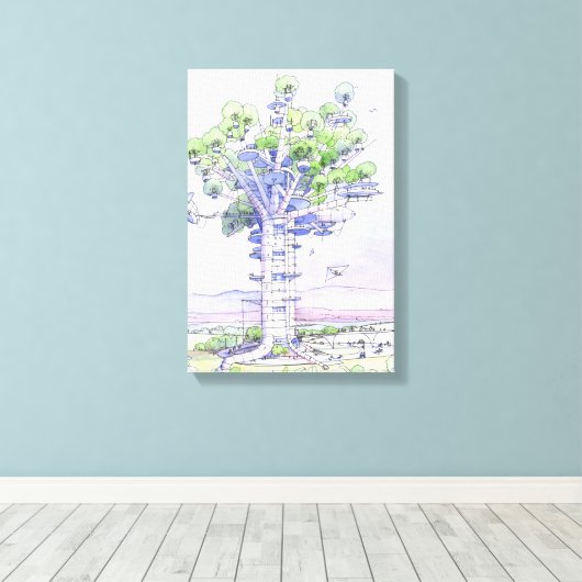 La citta' albero canvas afdruk (Insitu (Houten vloer))