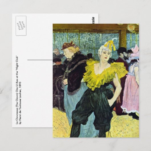 La Clownesse Cha-U-Kao van Toulouse Lautrec Briefkaart (Voorkant / Achterkant)