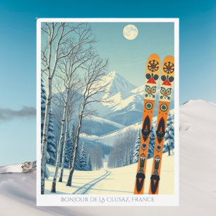 La Clusaz Frankrijk skioord retro ansichtkaart Briefkaart