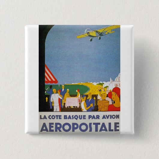 La Cote Basque Par Avion Vierkante Button 5,1 Cm (Voorkant)