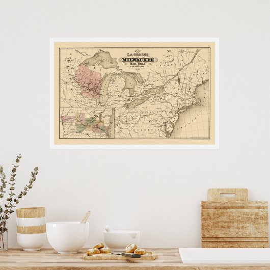 La Crosse & Milwaukee Railroad Map 1855 Poster (Keuken)