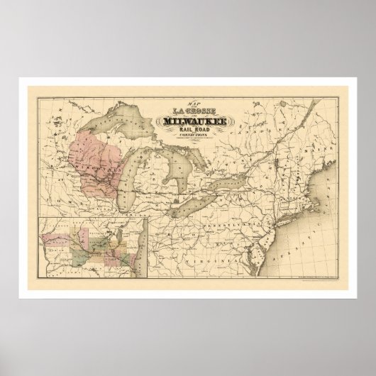 La Crosse & Milwaukee Railroad Map 1855 Poster (Voorkant)