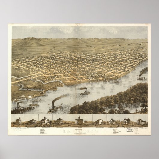 La Crosse WI 1867 Antiek Panorama Poster (Voorkant)