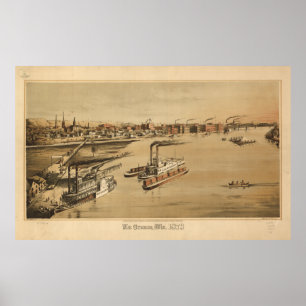 La Crosse WI 1873 Antiek Panorama Poster