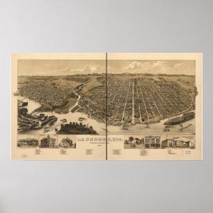 La Crosse WI 1887 Antiek Panorama Poster