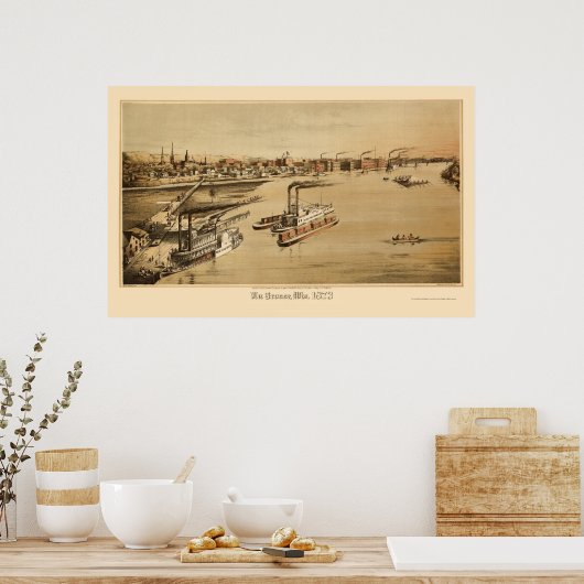 La Crosse, WI Panoramic Map - 1873 Poster (Keuken)