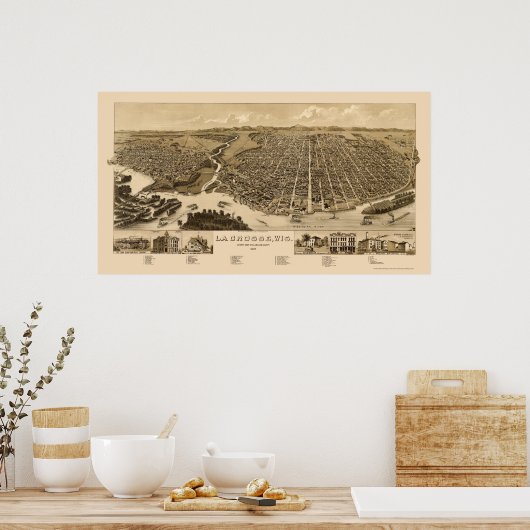 La Crosse, WI Panoramic Map -1887 Poster (Keuken)
