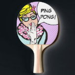 La-Di-Da Lady Pop Art Ping Pong Paddle Tafeltennisbatje<br><div class="desc">Deze La-Di-Da Lady Ping Pong Paddle zal zeker een glimlach brengen op het gezicht van elke pingpongliefhebber. Het ontwerp is voorzien van een heerlijk eigenmachtige vrouw met een blonde haar op haar hoofd, met een roze boog, een kat-oogbril, een roze en witte zebraband en een blauwe jurk. Een blanke handschoen...</div>