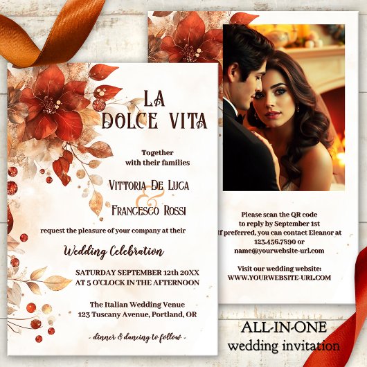 La Dolce Vita All-in-One Italiaanse rode bruiloft Kaart