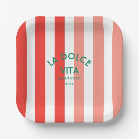 La Dolce Vita Amalfi Coast Cabana Stripe Papieren Bordje (Voorkant)