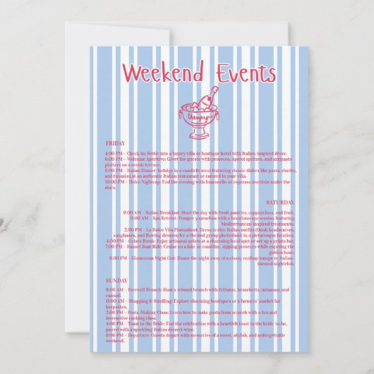 La Dolce Vita Bachelorette Weekendschema Kaart (Achterkant)