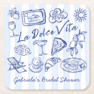 La dolce vita blauwe Italiaanse bruiloftsfeest cad Kartonnen Onderzetters