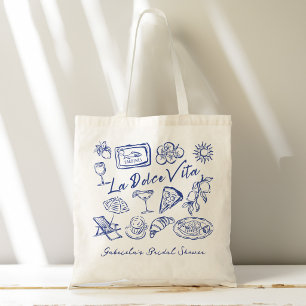 La dolce vita blauwe Italiaanse bruiloftsfeest cad Tote Bag