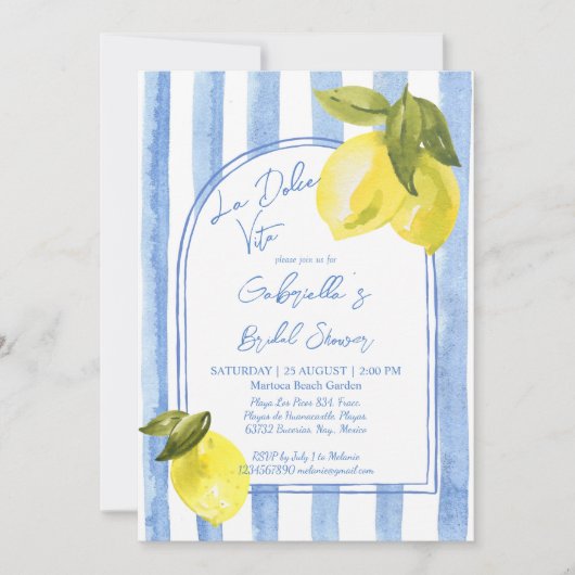 La Dolce Vita blauwe strepen citroenen vrijgezelle Kaart (Voorkant)