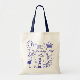 La Dolce Vita Blue Coquette Bow Italian Summer Tote Bag