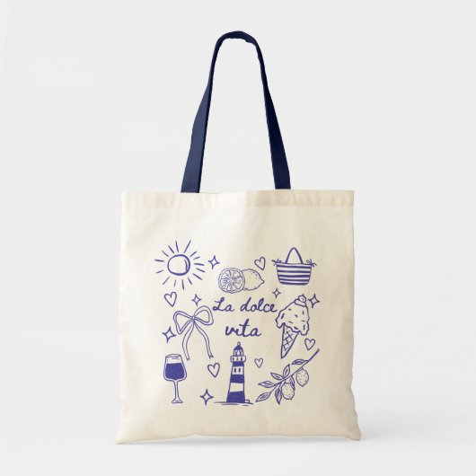 La Dolce Vita Blue Coquette Bow Italian Summer Tote Bag (Voorkant)