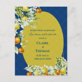 La Dolce Vita Blue Lemon Mediterranean Wedding Aankondigingskaart (Voorkant)