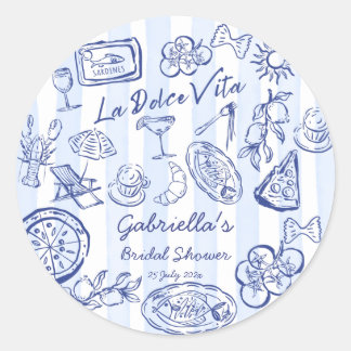 La dolce vita blue stripes Italian bridal shower Ronde Sticker