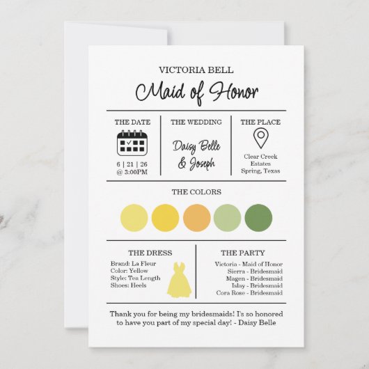 La Dolce Vita Bruidsmeisje Informatie Kaart (Voorkant)