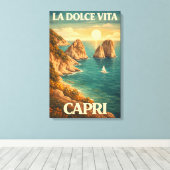 La Dolce Vita Capri Vintage Reisposter Canvas Afdruk (Insitu (Houten vloer))
