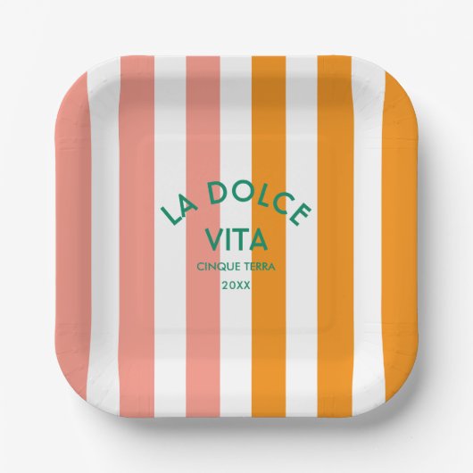 La Dolce Vita Cinque Terra Cabana Stripe Papieren Bordje (Voorkant)