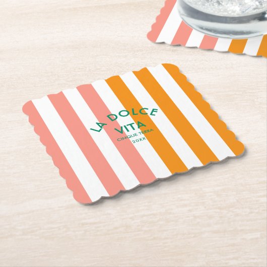 La Dolce Vita Cinque Terra Cabana Stripe Round Kartonnen Onderzetters (Gebogen)