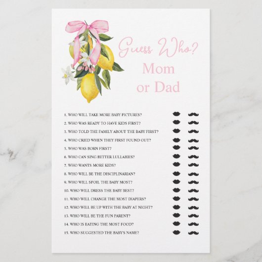 La dolce vita citroen Baby shower Raad Wie Spel Flyer (Voorkant)