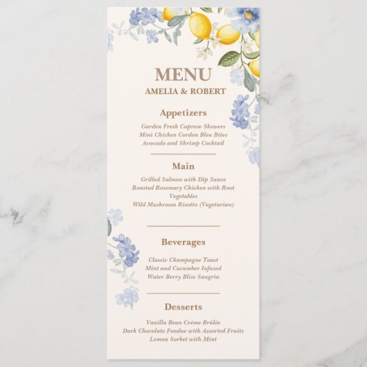 La Dolce Vita Citroen Italiaans citrus bruiloft Menu (Voorkant)
