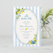 La dolce vita citroenen blauwe hydrangea bruidsdou kaart (Staand voorkant)