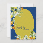 La Dolce Vita Citrus Luxe Blue Gold Wedding Reply RSVP Kaartje (Voorkant)