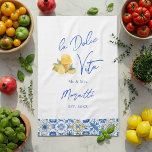 La Dolce Vita Custom Newlywed Theedoek<br><div class="desc">A kitchen towel for newlywed home featuring Mediterranean tile patterns, elegant script calligraphy, and a playful watercolor gelato ice cream design. Inspired by Italian coastal home decor and the sunny charm of the Amalfi Coast, this modern stylish kitchen towel captures the spirit of la dolce vita with bright blue and...</div>