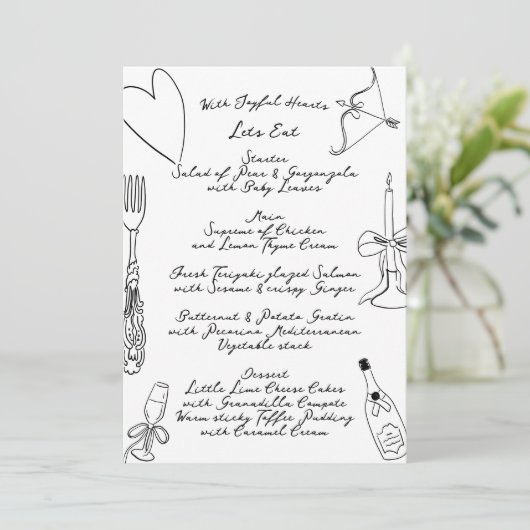 La Dolce Vita Doodle Handgeschreven bruiloft Menu (Staand voorkant)