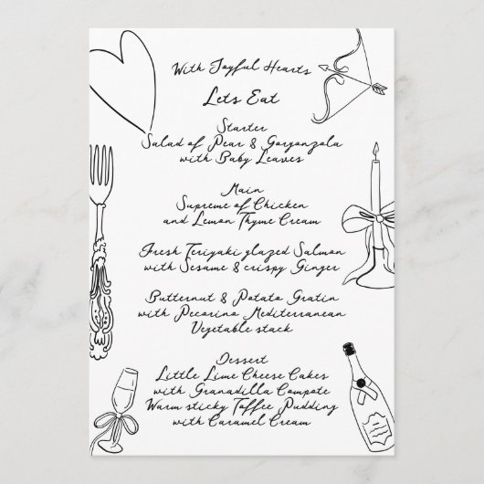 La Dolce Vita Doodle Handgeschreven bruiloft Menu (Voorkant)