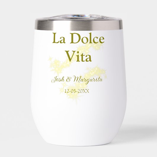 La Dolce Vita geel bruidspaar Naam datum glitter (Voorkant)