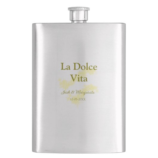 La Dolce Vita geel bruidspaar Naam datum glitter Flacon (Voorkant)